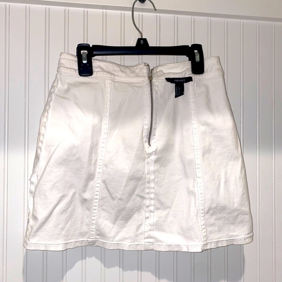 White Mini Denim Lace up Front Zip Back Skirt - Picture 9 of 9